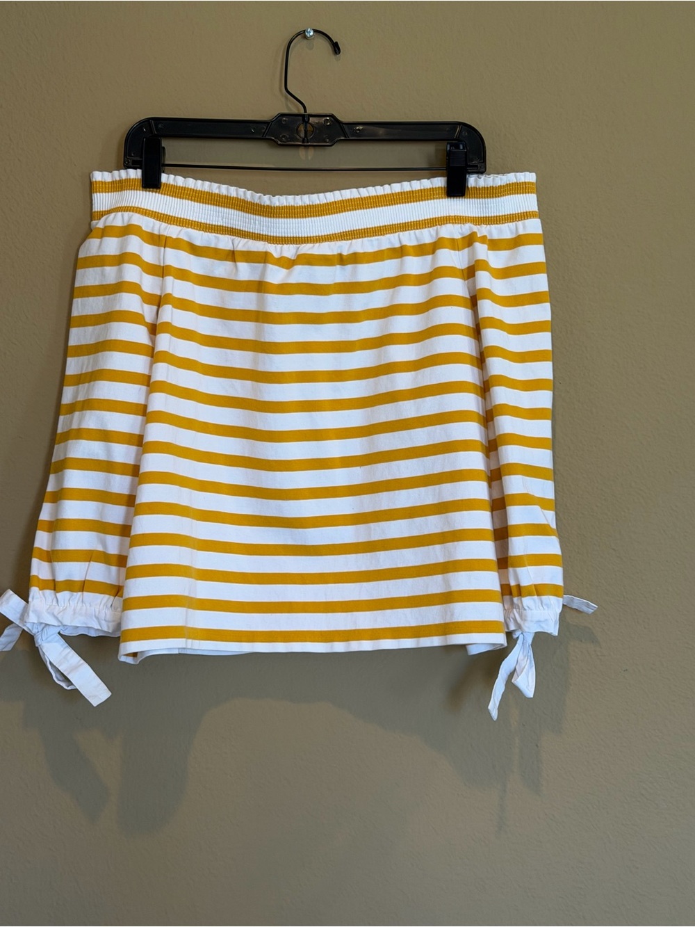 J. Crew Yellow and White Striped Off-Shoulder Top
